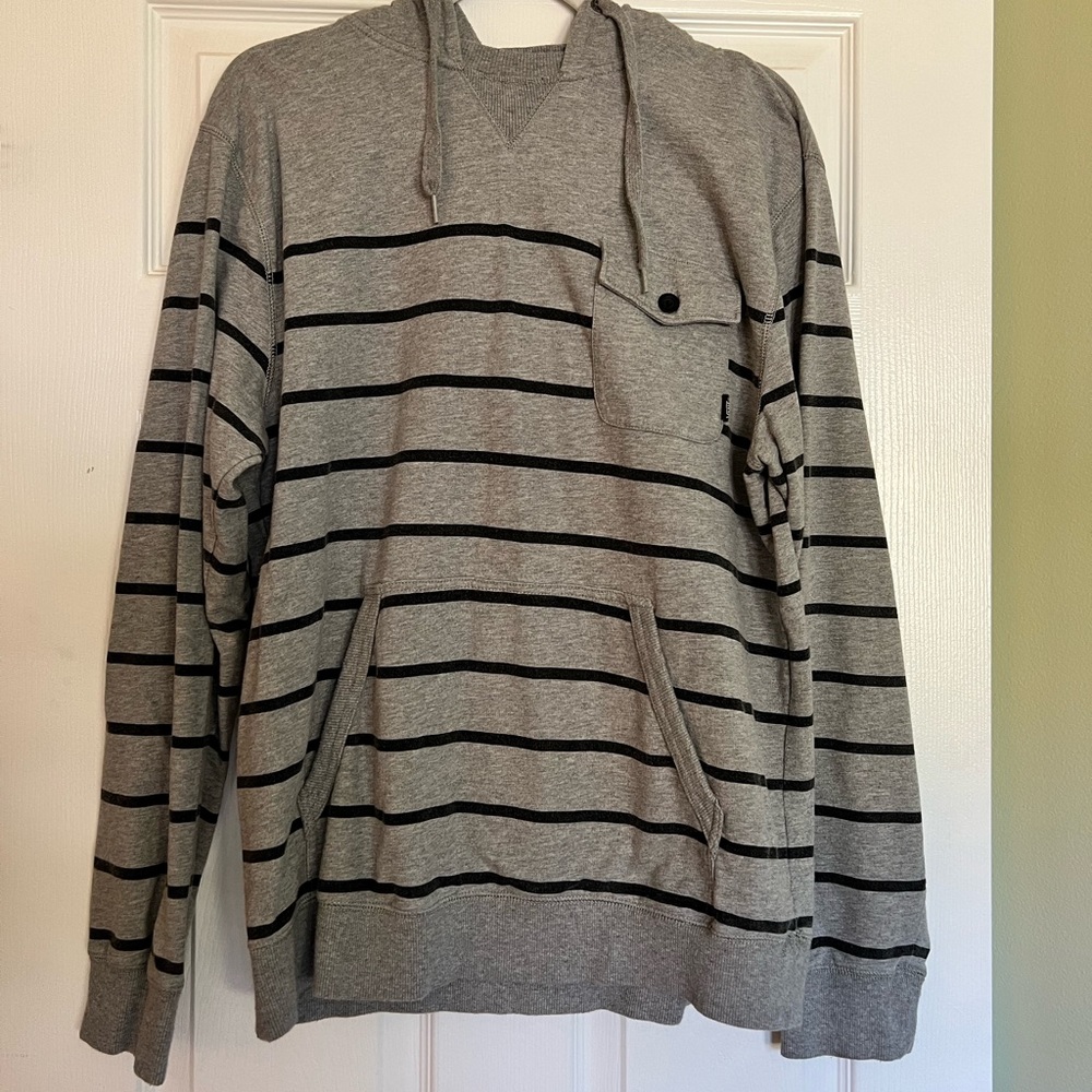Vans Grey Striped Hoodie with front pocket. Size L